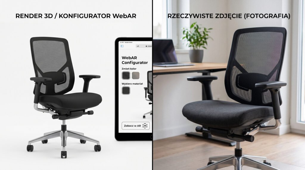 Porównanie - rendery 3D czy rzeczywiste zdjęcia w nowoczesnym sklepie internetowym.